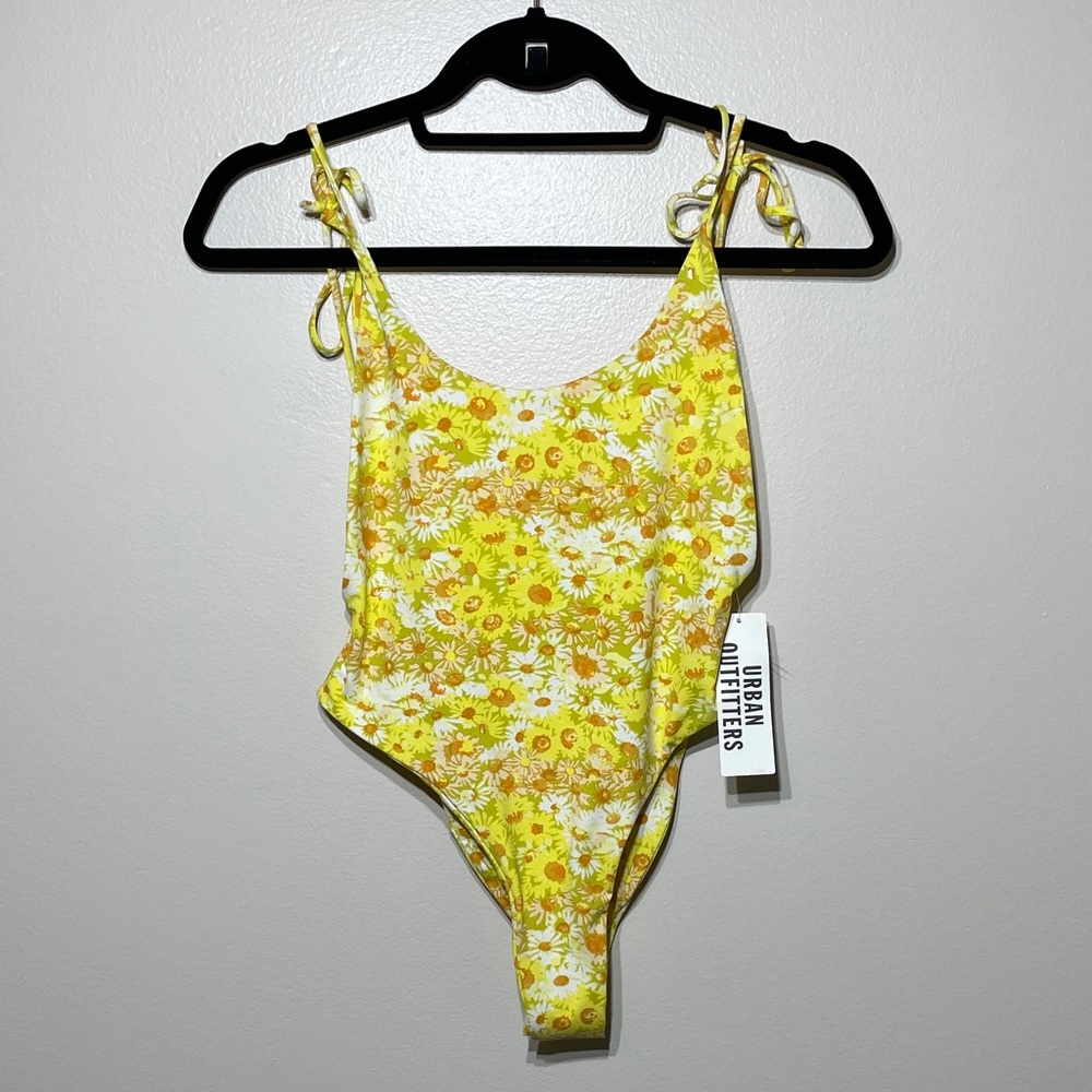 Urban Outfitters Yellow Floral Tie-Shoulder One-Piece Swimsuit